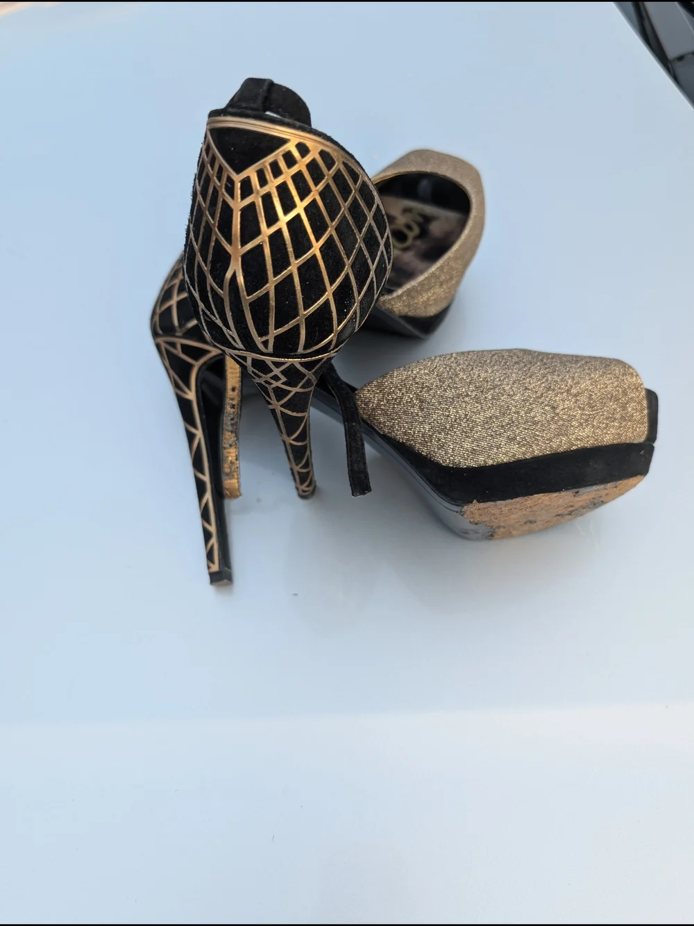Sam Edelman Gold Glitter Peep-Toe Ankle Strap Heels